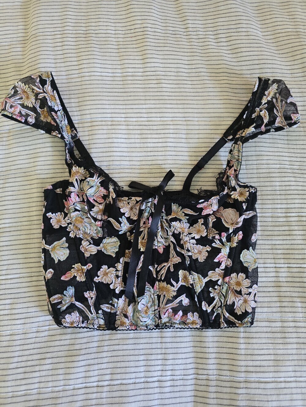 Victoria’s Secret Dream Angels Black Floral Unlined Bra Top Bustier In XS